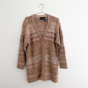 Vintage Boho Knit Pastel Oversized Button Front Cardigan
